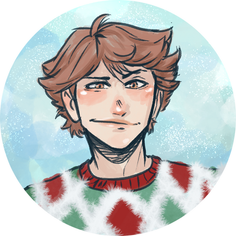 Oikawa Tooru (Haikyuu) in an ugly fuzzy holiday sweater.