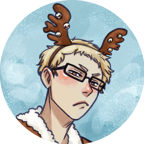 Tsukishima Kei (Haikyuu) wears reindeer antlers and looks very unhappy about it.